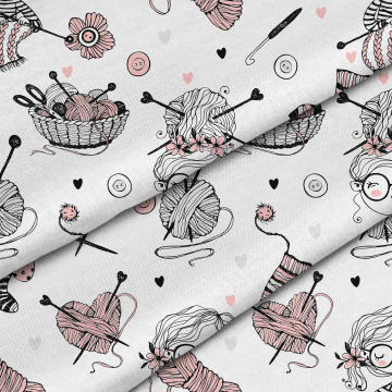 Stoff Knitting Girl