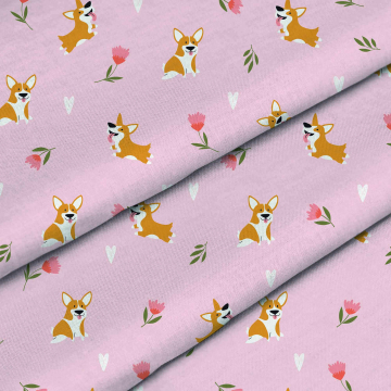 Stoff Corgi Tulips
