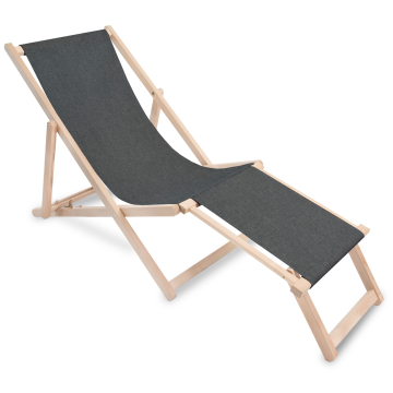 Holz Liegestuhl mit Fußstützel Leinenoptik Stony Beach
