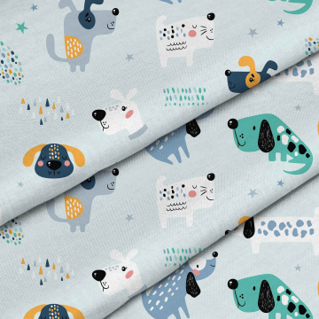 Stoff Cartoon Colorful Dogs