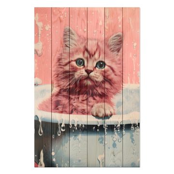 Bild auf Holz Sweet Kitten Bath