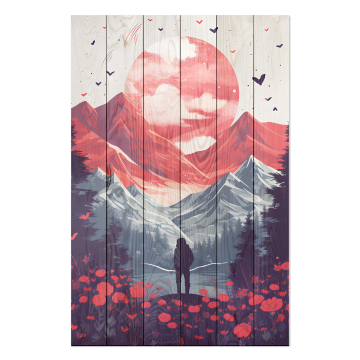 Bild auf Holz Pink Moon over Mountains