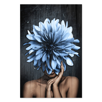 Bild auf Holz Woman with a Large Blue Flowers