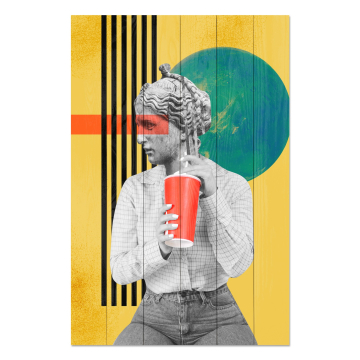 Bild auf Holz Vintage Woman with Drink