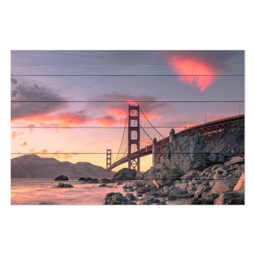 Bild auf Holz Sunset Over Golden Gate Bridge