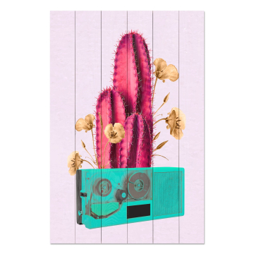 Bild auf Holz Retro Pink Cactus on Radio