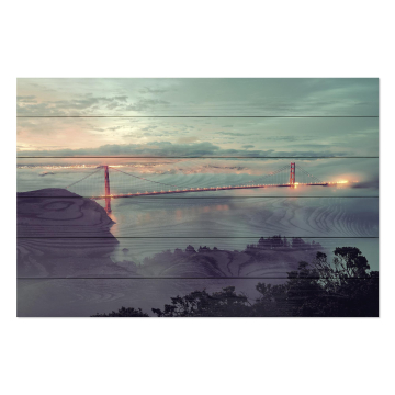 Bild auf Holz Golden Gate Bridge in the Mist