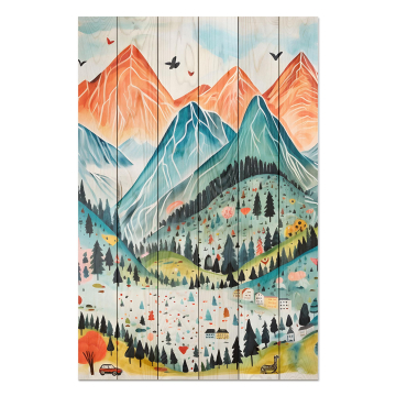 Bild auf Holz Mountains Watercolor