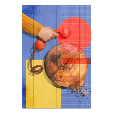 Bild auf Holz Artistic Red Phone
