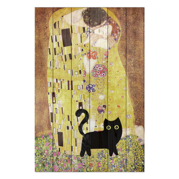 Bild auf Holz Klimt Kiss with Cat