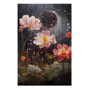 Bild auf Holz Galactic Flowers