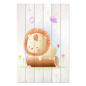 Bild auf Holz Sleepy Little Lion
