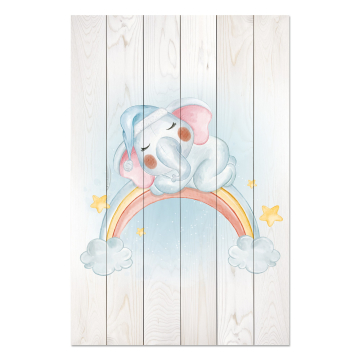Bild auf Holz Little Elephant on the Rainbow