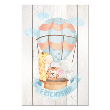 Bild auf Holz Animal Friends in Ballon