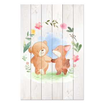 Bild auf Holz Animal Friends in Flowers