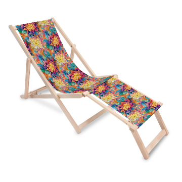 Holz Liegestuhl mit Fußstütze Botanical Floral Geometric Pattern