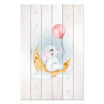 Bild auf Holz Cute Elephant Sitting Moon