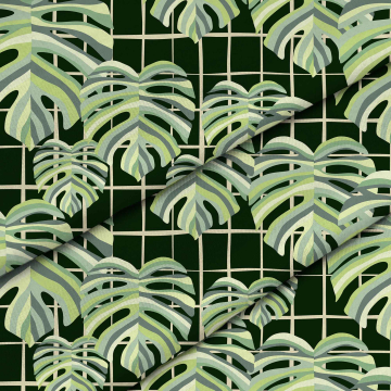 Stoff Monstera Leaves Grid