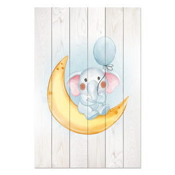 Bild auf Holz Little Elephant Holding a Balloon