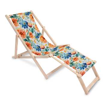 Holz Liegestuhl mit Fußstütze Watercolor Flower Leaves