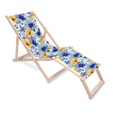 Holz Liegestuhl mit Fußstütze Yellow and Blue Flowers