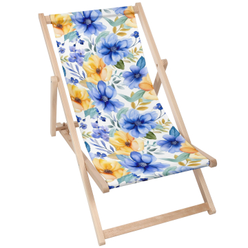 Holz liegestuhl Yellow and Blue Flowers