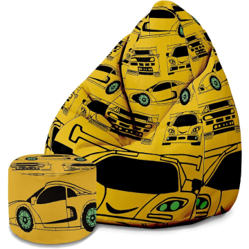 Sitzsack Pearshape mit Fußstütze Yellow Car