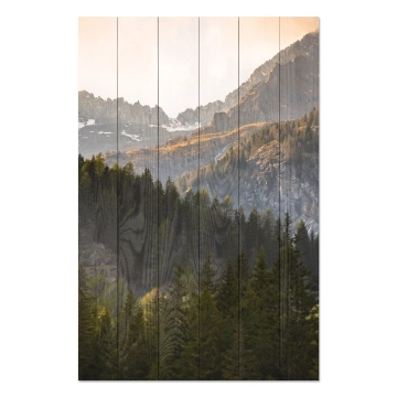 Bild auf Holz Trees in the Mountains