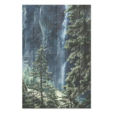 Bild auf Holz Forest Waterfall