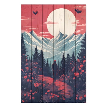 Bild auf Holz Mountains and Moon