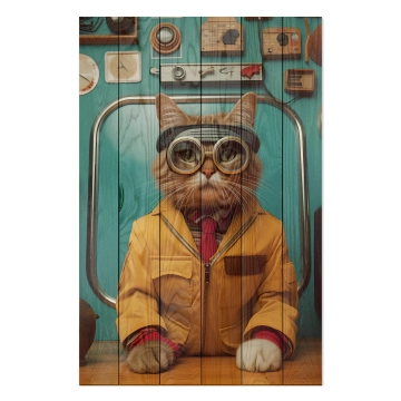 Bild auf Holz Engineer Cat