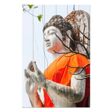 Bild auf Holz Buddha Statue