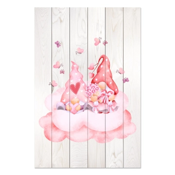 Bild auf Holz Pink Gnome Couple
