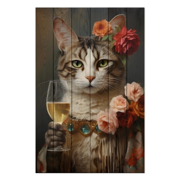 Bild auf Holz Cheers Cat
