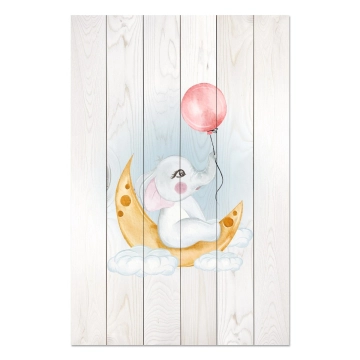 Bild auf Holz Cute Elephant Sitting Moon