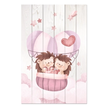 Bild auf Holz Cute Hedgeghogs in the Clouds